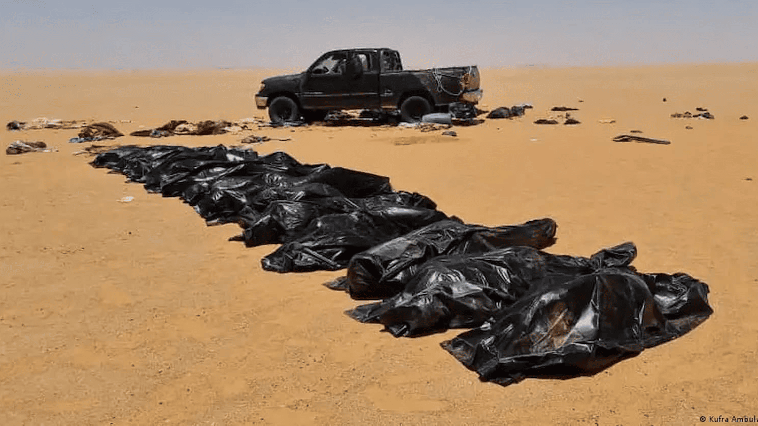 The bodies of 20 migrants have been discovered in the Libyan desert.